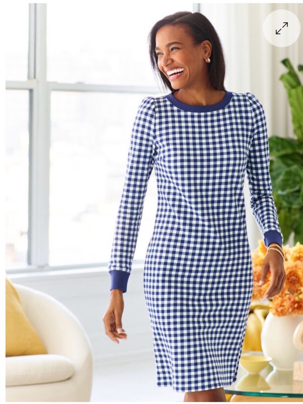 Talbots NWT XL Navy & White Terry Shift Dress Gingham Check Office Vacation